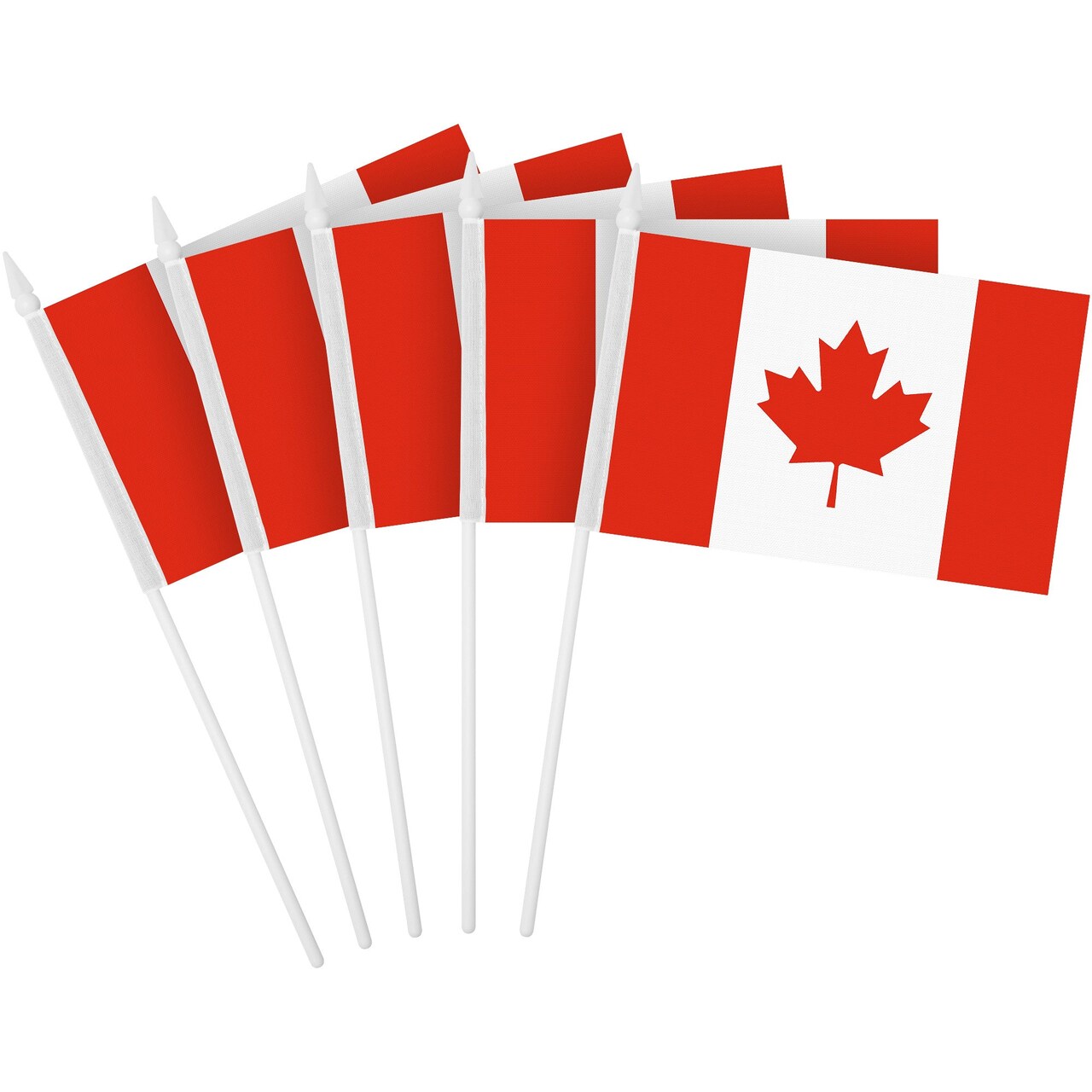 G128 50 Pack Handheld Canada Canadian Stick Flags | 4x6 In | Printed 150D Polyester, Country Flag, Solid Plastic Stick, Spear White Tip
